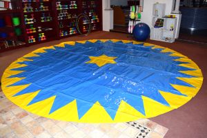 Manegeplane - Zirkusboden - 5 m - blau/gelb - gerändelte Kante