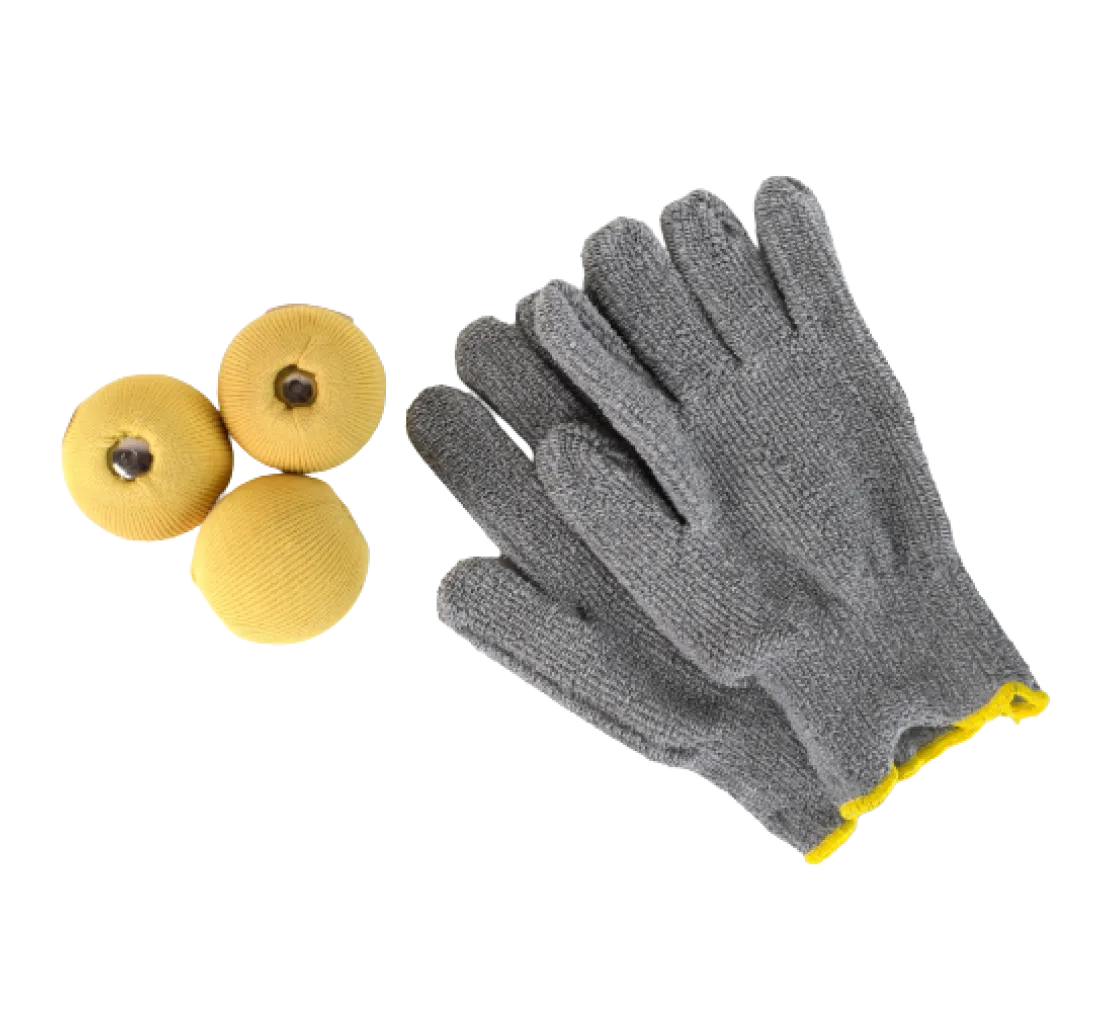 Set aus 3 Mr. Babache Feuerjonglierbällen und Feuerhandschuhen